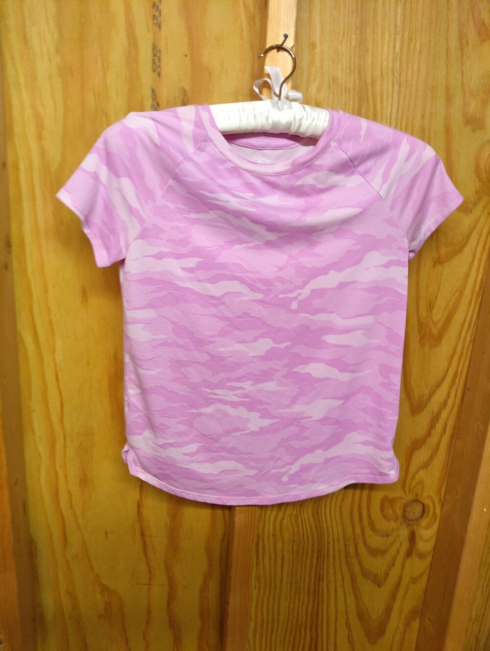 Athletic Works Girls L 10-12 Plus Pink Camo Raglan Short Sleeve Athletic T-Shirt